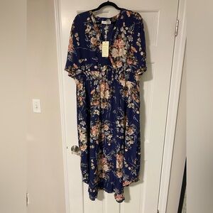 Short Sleeve Floral Navy Dress
